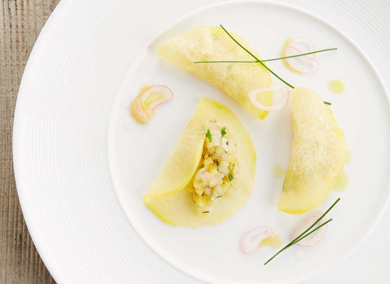 Yellow beet ravioli