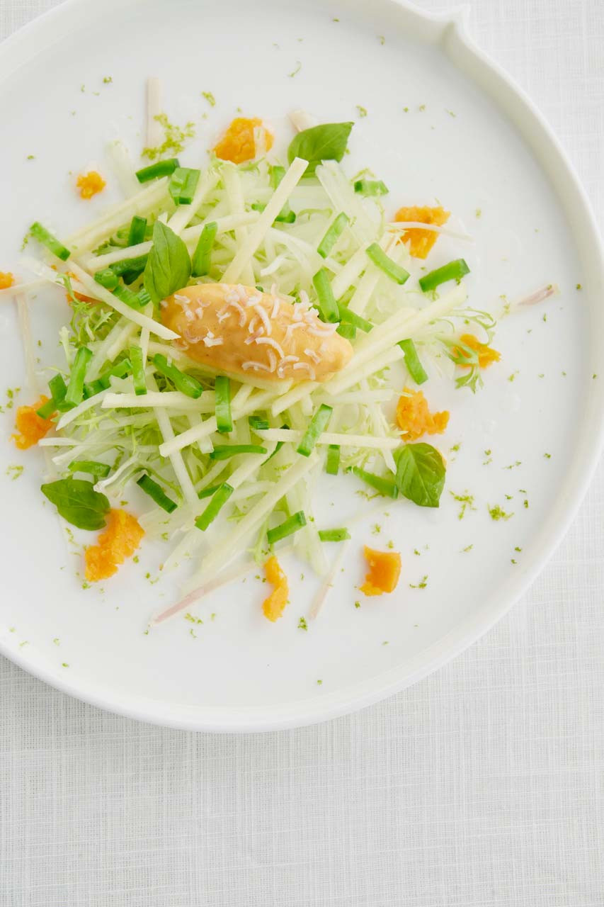 Salad of Green Papaya, Apple and Lime with Basil and Sweet Potato–Lemongrass Ice Cream